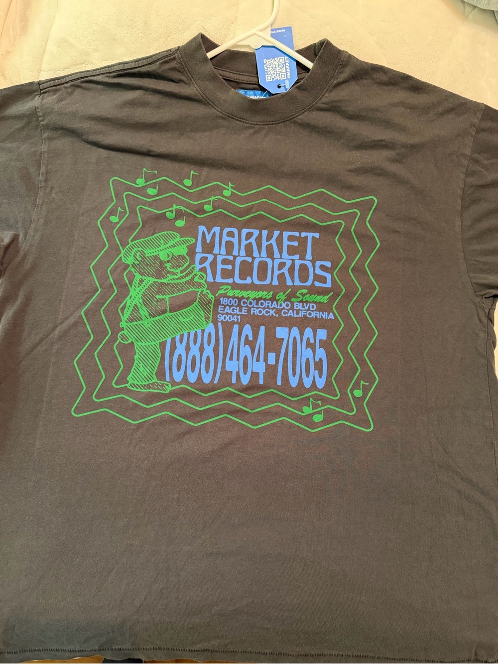 Short Sleeve Graphic Tee - Brown with Green & Blue Print xxl